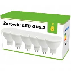 Zestaw 6x żarówek LED GU5.3, 5W, AC/DC12V, 400lm!, WW