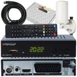 Cyfrowy zestaw telewizji naziemnej DVB-T tuner OPTICUM AX LION NS DVB-T2/C H.265 HEVC + antena zew/wew ATD12 + kabel 6m
