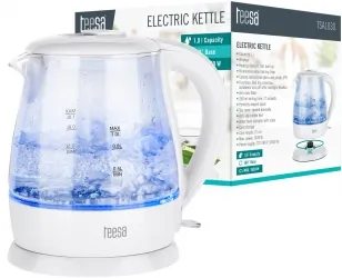Elektryczny czajnik bezprzewodowy szklany LED Teesa TSA1030 1 L - biały
