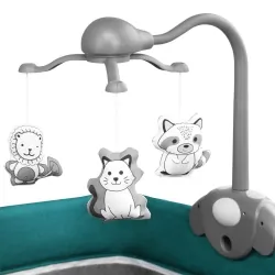 Łóżeczko turystyczne Lionelo Thomi z przewijakiem + karuzela z zabawkami - turkusowe