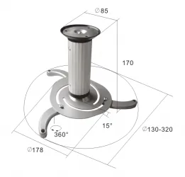 Uchwyt sufitowy do projektora multimedialnego Cabletech UCH0100 10KG - srebrny