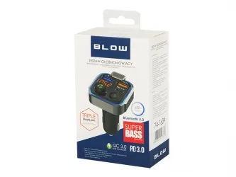 Podświetlany transmiter FM z zestawem głośnomówiącym BLOW Bluetooth 5.0 +QC3.0
