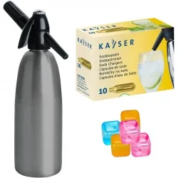 Saturator syfon do wody QUICK SODA szary 1L + 10 naboi + 5 kostek lodu
