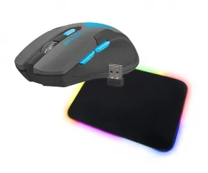 Bezprzewodowa mysz gamingowa FURY STALKER + mata na biurko LED