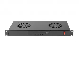 Panel wentylacyjny LCD poziomy LANBERG 1U z termostatem do szafy RACK 19&quot; 2 wentylatory 230V czarny