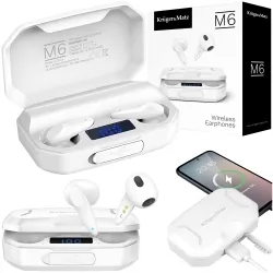 Bezprzewodowe słuchawki douszne 2w1 power bank 2200mAh Kruger&amp;Matz M6 - kolor biały
