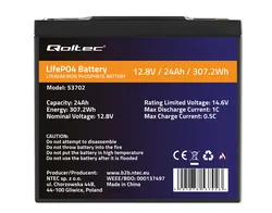 Akumulator LiFePO4 litowo-żelazowo-fosforanowy Qoltec 12.8V 24Ah 307.2Wh BMS