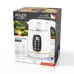 Czajnik elektryczny szklany LED z regulacją temperatury 1,7L Adler AD 1305 biało-złoty