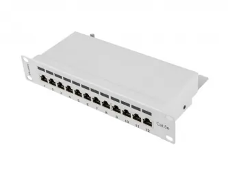 Patch panel 12x port LANBERG do szafy RACK 10&quot; 1U KAT5e szary