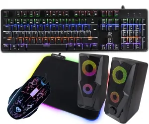 Aluminiowa mechaniczna klawiatura gamingowa dla graczy REBELTEC IMPERATOR z podświetleniem + mysz + mata LED + głośniki Boogie