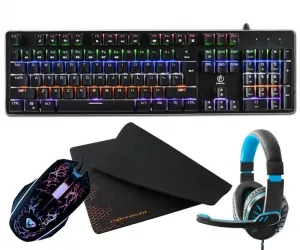 Aluminiowa mechaniczna klawiatura gamingowa dla graczy REBELTEC IMPERATOR z podświetleniem + mysz + słuchawki + pad + mata