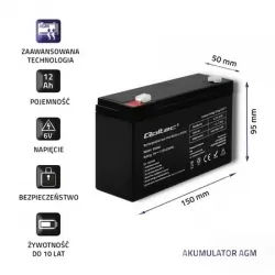 Akumulator AGM Qoltec  Qoltec 6V 12Ah HQ