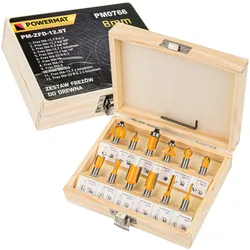 Frezy kształtowe do drewna 12 elementów Powermat PM-ZFD-12.8T