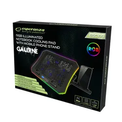 Gamingowa podstawka chłodząca pod laptopa Esperanza GALERNE podświetlana LED RGB   uchwyt na smartfon