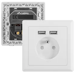 Gniazdo podtynkowe 230V pojedyncze   2x USB 2.1A FRENCH LANBERG