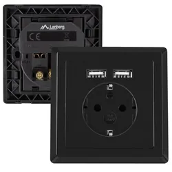 Gniazdo podtynkowe 230V pojedyncze   2x USB 2.1A SCHUKO LANBERG czarne