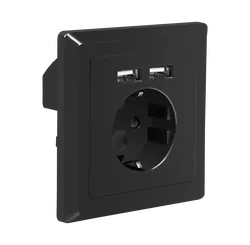 Gniazdo podtynkowe 230V pojedyncze + 2x USB 2.1A SCHUKO LANBERG czarne