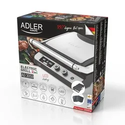 Grill elektryczny z regulacją temperatury LED Adler AD 3059 dwa rodzaje płyt