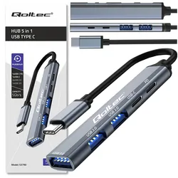 Hub adapter rozdzielacz USB-C 3.1 5w1 Qoltec na USB-C PD   USB-C   2x USB 2.0   USB 3.0