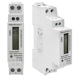 Jednofazowy elektroniczny licznik miernik zużycia energii na szynę DIN Qoltec 230V LCD 1P