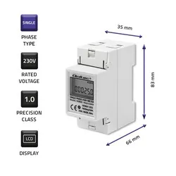 Jednofazowy elektroniczny licznik miernik zużycia energii na szynę DIN Qoltec 230V LCD 2P