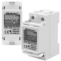 Jednofazowy elektroniczny licznik miernik zużycia energii na szynę DIN Qoltec 230V LCD 2P