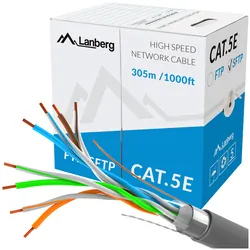 Kabel sieciowy LAN FTP ethernet skrętka RJ45 305m KAT-5E DRUT CCA ekranowany szary Lanberg