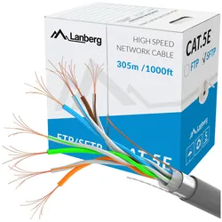 Kabel sieciowy LAN FTP ethernet skrętka RJ45 305m KAT-5E LINKA CCA ekranowany szary Lanberg