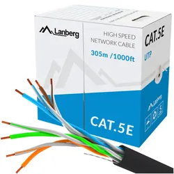 Kabel sieciowy LAN UTP ethernet skrętka RJ45 305m KAT-5E DRUT CCA czarny Lanberg