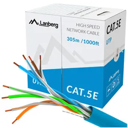 Kabel sieciowy LAN UTP ethernet skrętka RJ45 305m KAT-5E DRUT CCA niebieski Lanberg
