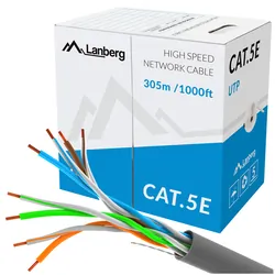 Kabel sieciowy LAN UTP ethernet skrętka RJ45 305m KAT-5E DRUT CCA szary Lanberg