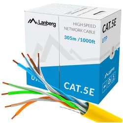 Kabel sieciowy LAN UTP ethernet skrętka RJ45 305m KAT-5E DRUT CCA żółty Lanberg