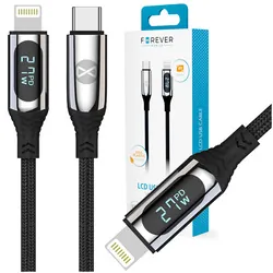 Kabel USB-C/Lightning 27W Forever LCD 1m czarny