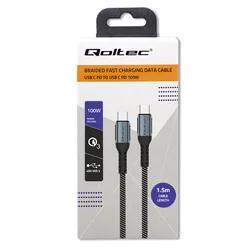 Kabel USB-C/USB-C 100W QC 3.0 PD Qoltec 1,5m oplot - czarny
