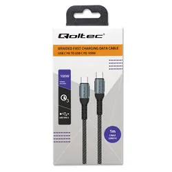 Kabel USB-C/USB-C 100W QC 3.0 PD Qoltec 1m oplot - czarny