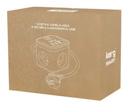 Kostka zasilająca 3-gniazdowa   szybka ładowarka USB   2xUSB-C 1,5m 16A/250V KERG Smart czarna