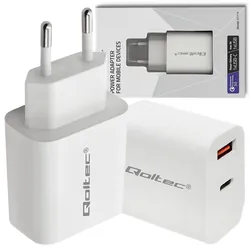 Ładowarka sieciowa Qoltec 18W 5-12V 1.5-3A USB QC 3.0   USB-C PD - biała