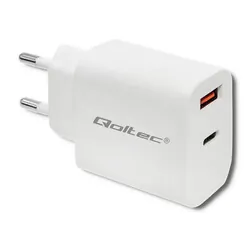 Ładowarka sieciowa Qoltec 18W 5-12V 1.5-3A USB QC 3.0   USB-C PD - biała