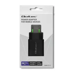 Ładowarka sieciowa Qoltec 18W 5-12V 1.5-3A USB QC 3.0   USB-C PD - czarna