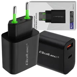 Ładowarka sieciowa Qoltec 18W 5-12V 1.5-3A USB QC 3.0   USB-C PD - czarna