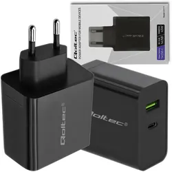 Ładowarka sieciowa Qoltec 45W 5-20V 2.25-3A USB   USB-C PD - czarna