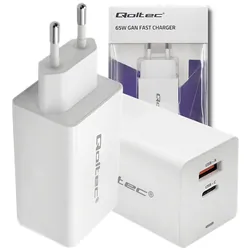 Ładowarka sieciowa Qoltec GaN FAST 65W 5-20V 2.25-3.25A USB   USB-C PD - biała