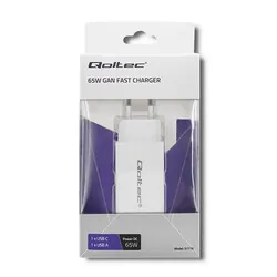 Ładowarka sieciowa Qoltec GaN FAST 65W 5-20V 2.25-3.25A USB   USB-C PD - biała