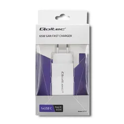 Ładowarka sieciowa Qoltec GaN FAST 65W 5-20V 3-3.25A USB-C PD - biała