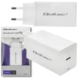 Ładowarka sieciowa Qoltec GaN FAST 65W 5-20V 3-3.25A USB-C PD - biała