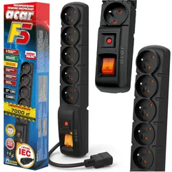 Listwa przedłużacz przeciwprzepięciowy ACAR F5 5m 5 gniazd 10A IEC czarna
