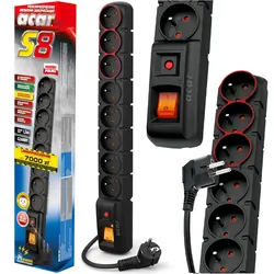 Listwa przedłużacz przeciwprzepięciowy ACAR S8 DUAL 1,5m 8 gniazd 10A czarna