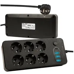 Listwa przedłużacz sieciowy BLOW 6 gniazd   3x USB   1x USB-C 3m - czarny