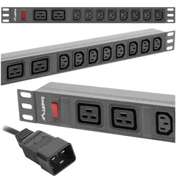 Listwa zasilająca RACK PDU LANBERG do szafy RACK 19" 1U 16A 2m 2xC19   8xIEC C13 czarna C20