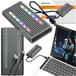 Obudowa kieszeń na dysk M.2 SSD SATA NVME Qoltec USB-C LED RGB